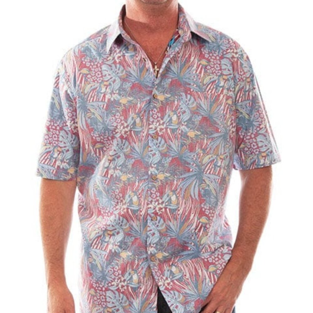 Scully Mens Birds in Paradise Red Hawaiian Shirt